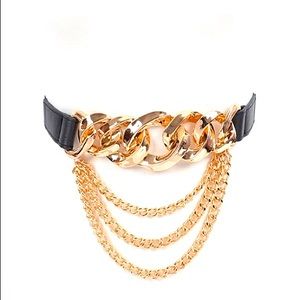 Oversized Black & Gold Chain Buckle Corset Statement Belt